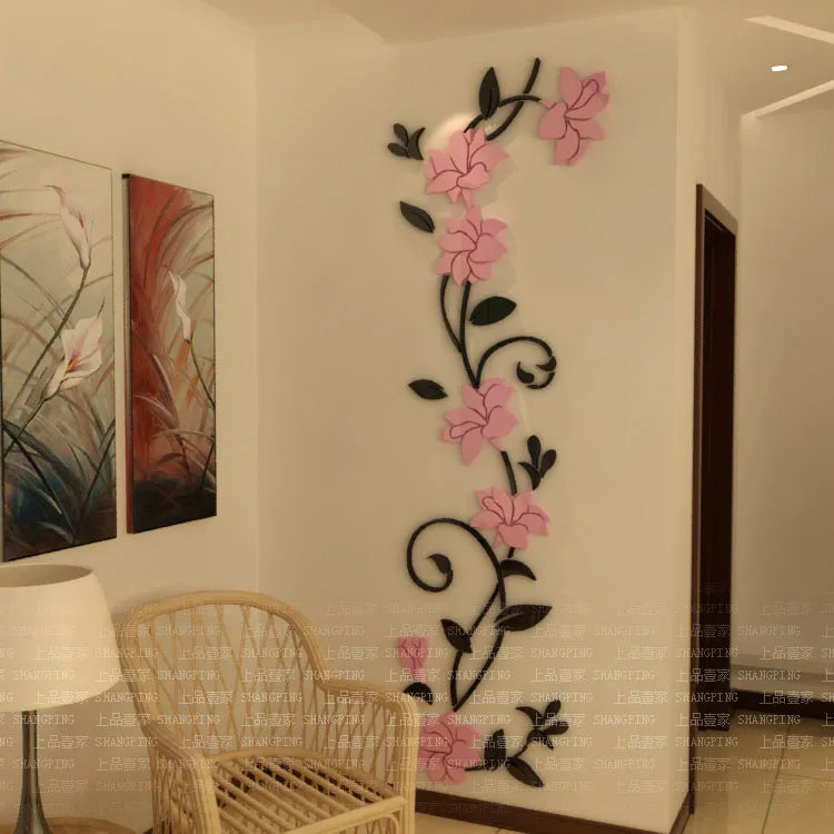 New Arrival Rose Flower Acrylic Mirror Wall Stickers for Home Decoration