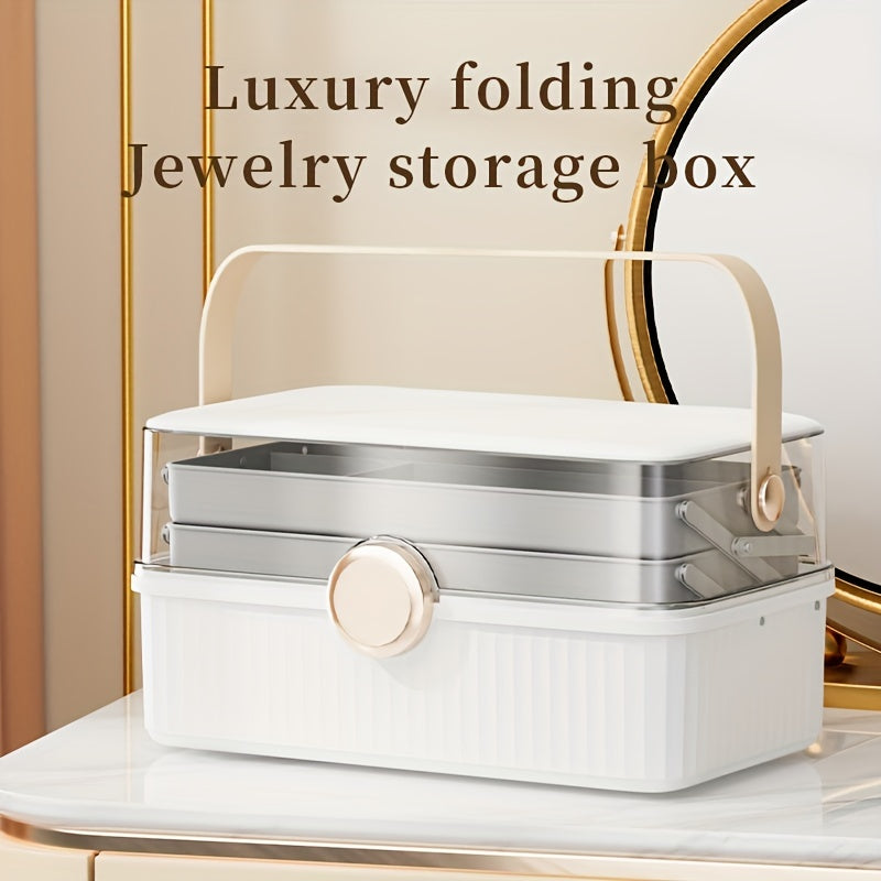 1pc Transparent 3-layer Storage Box with Cover and Handle, Large Capacity Multifunctional Dust-proof Storage Case