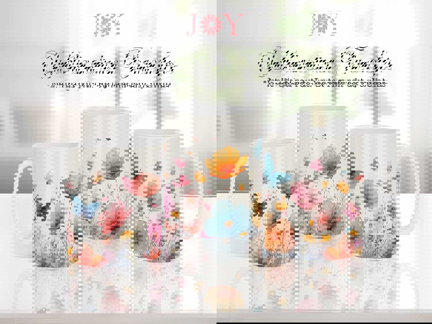 Flowers Mug Printed Wrap Sublimation Transfer for Cricut Mug Press