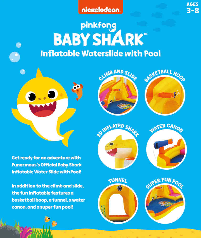 Baby Shark Inflatable Water Slide with Blower and Storage Bag for Outdoor Fun