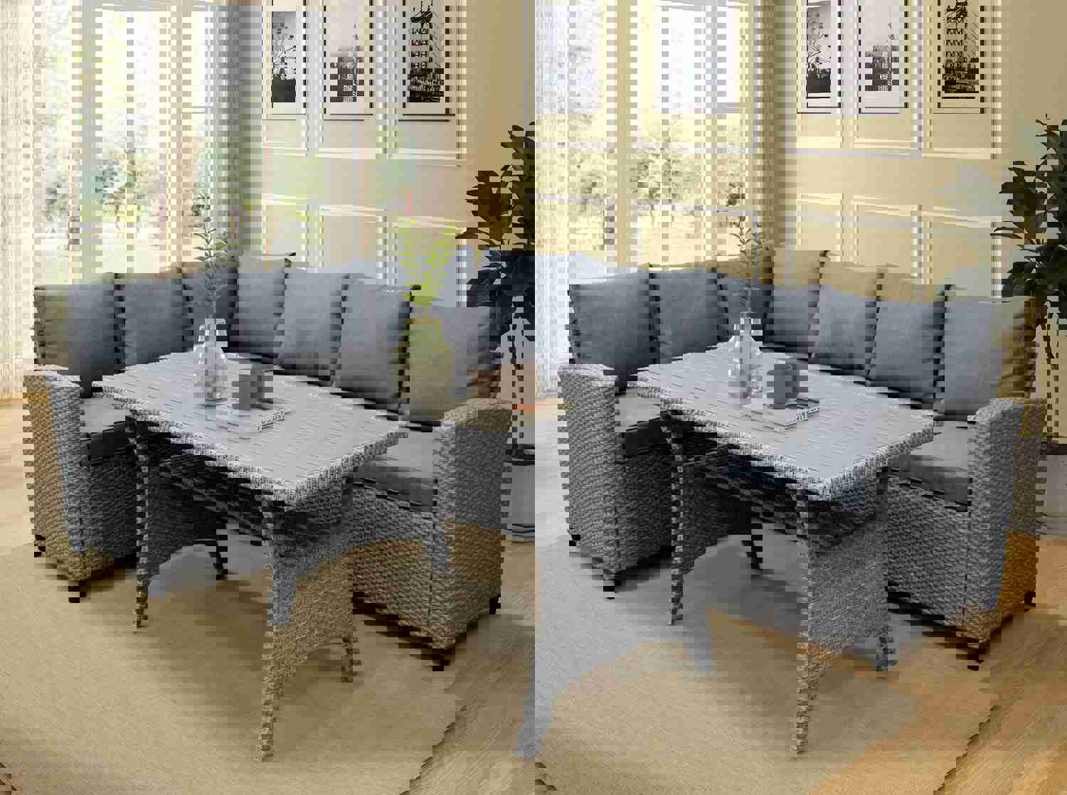 TOPMAX Patio Outdoor Furniture PE Rattan Wicker Conversation Set with Table & Cushions (Grey)