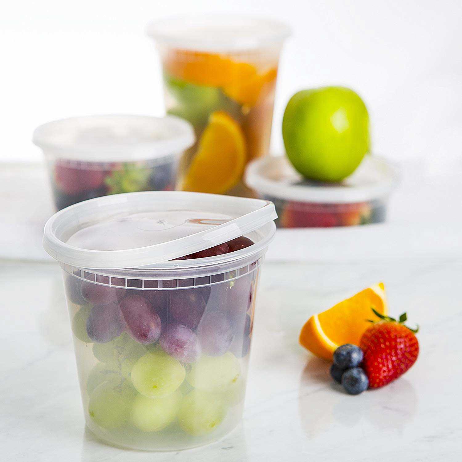 48 Pack, 24oz Clear Plastic Food Storage Containers with Lids by Prep Naturals