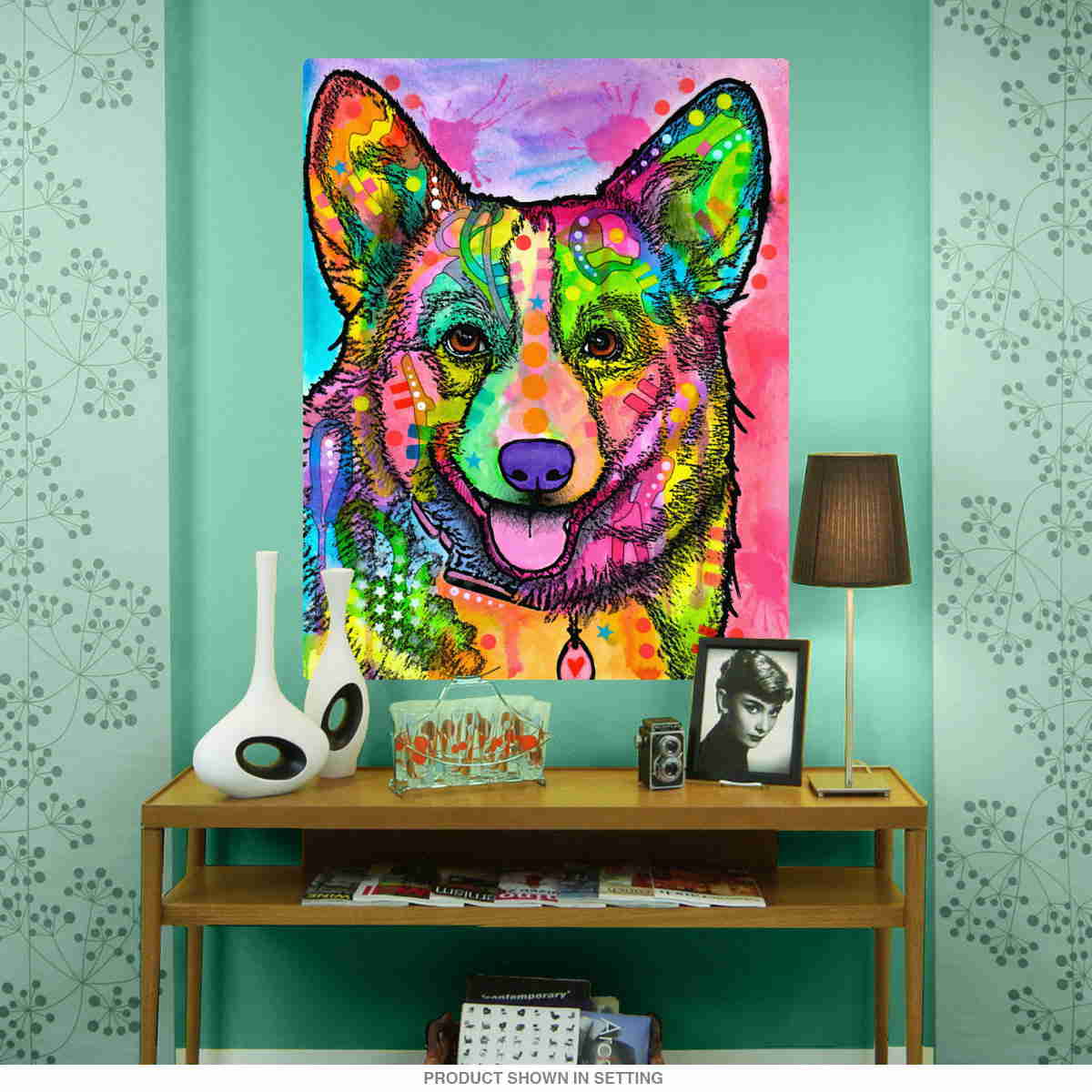 Smiling Corgi Dean Russo Dog Wall Decal - Colorful Graffiti Style Art