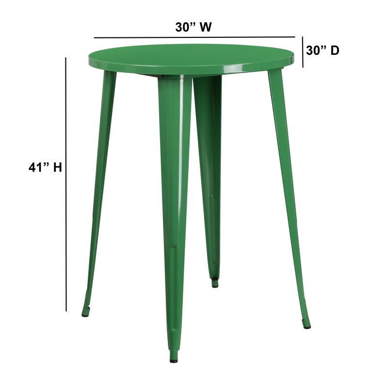Flash Furniture Philip Commercial Grade 30 Round Green Metal Indoor-Outdoor Bar Height Table
