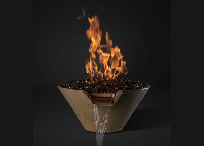 Cascade Conical Fire on Glass Water Bowl with Electronic Ignition - Free Cover (Slick Rock Concrete)