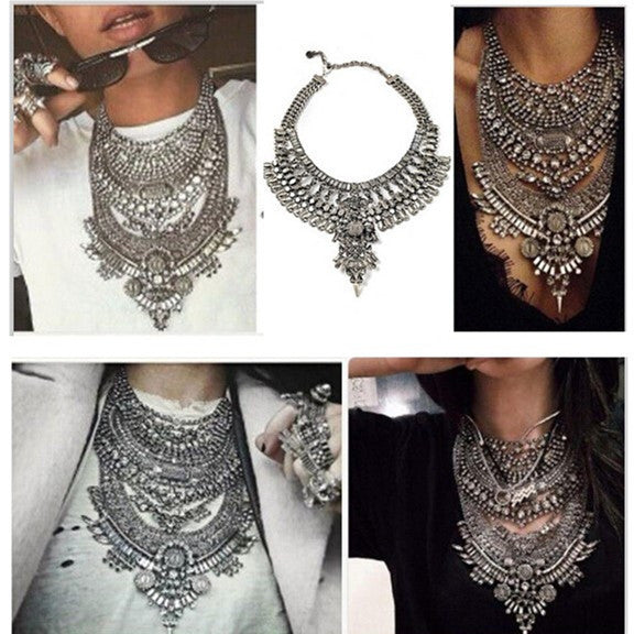 2017 Women Vintage Crystal Maxi Choker Statement Necklace Boho Fashion Jewelry