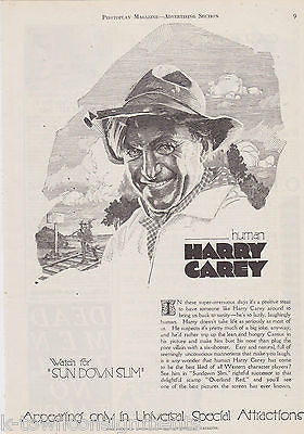 Harry Carey Sun Down Slim Cowboy Movie Actor Vintage 1920s Magazine Article Page