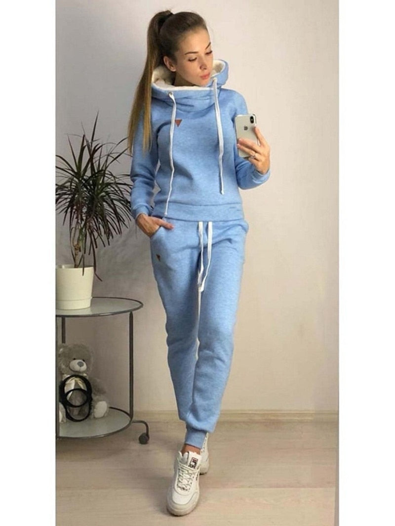 Women's Two Piece Set Tracksuit Hoodie - Fleece Sweatshirt & Pants for Autumn Winter