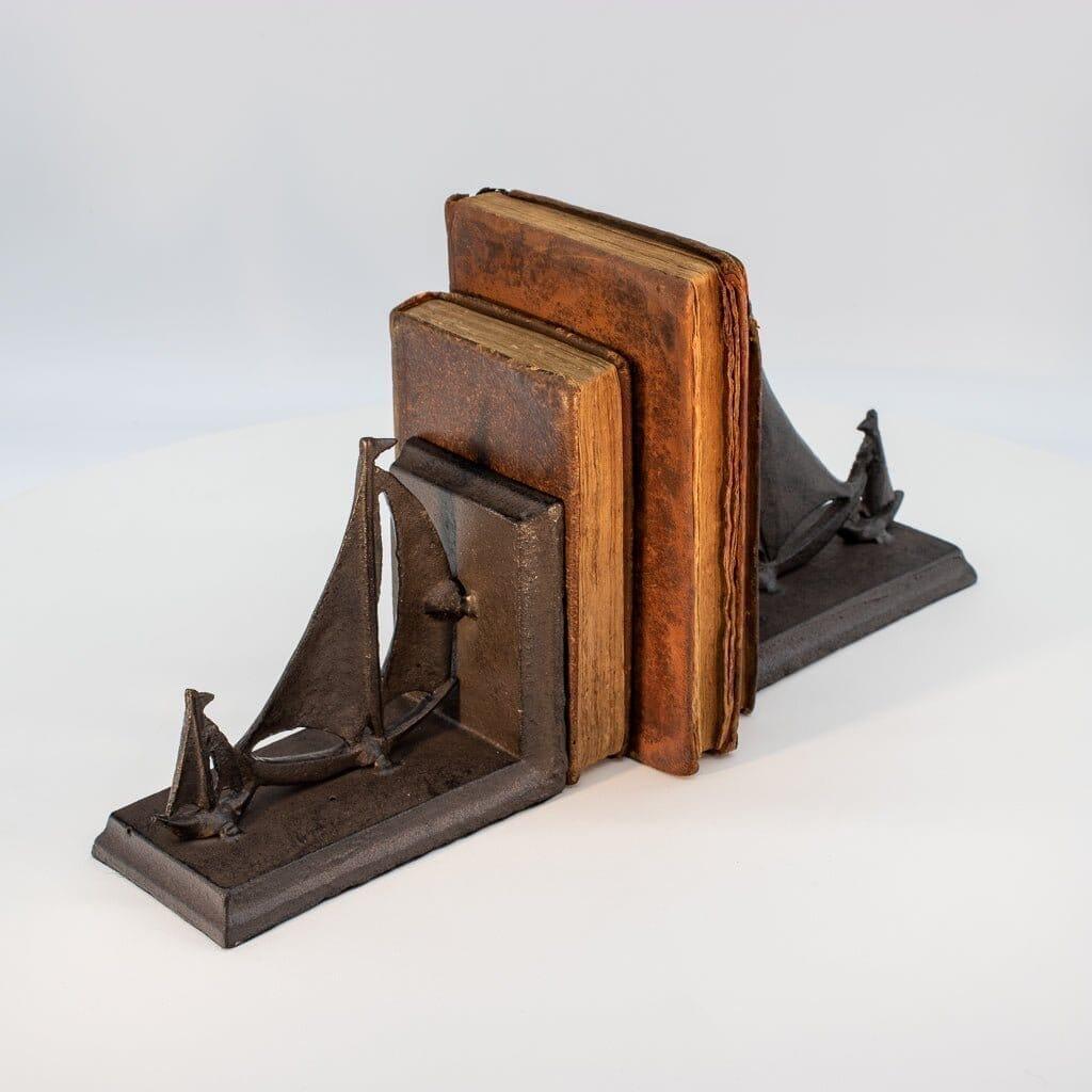 Sailboat Tows Dinghy Nautical Bookends Figurine - Metal Cast Iron Pair