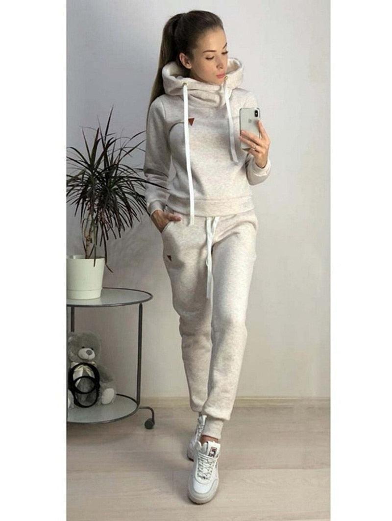Women's Two Piece Set Tracksuit Hoodie - Fleece Sweatshirt & Pants for Autumn Winter
