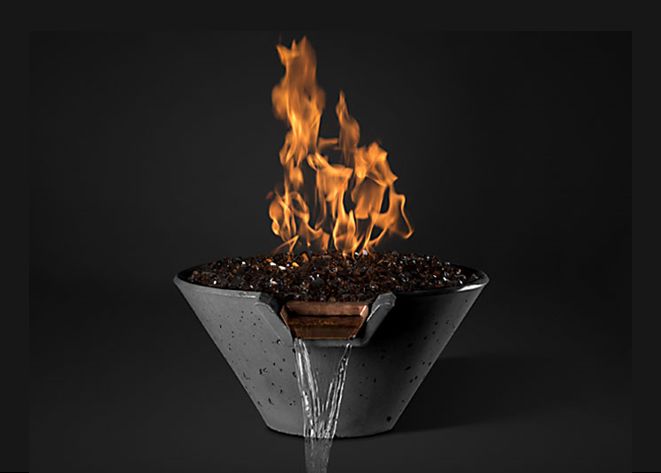 Cascade Conical Fire on Glass Water Bowl with Electronic Ignition - Free Cover (Slick Rock Concrete)