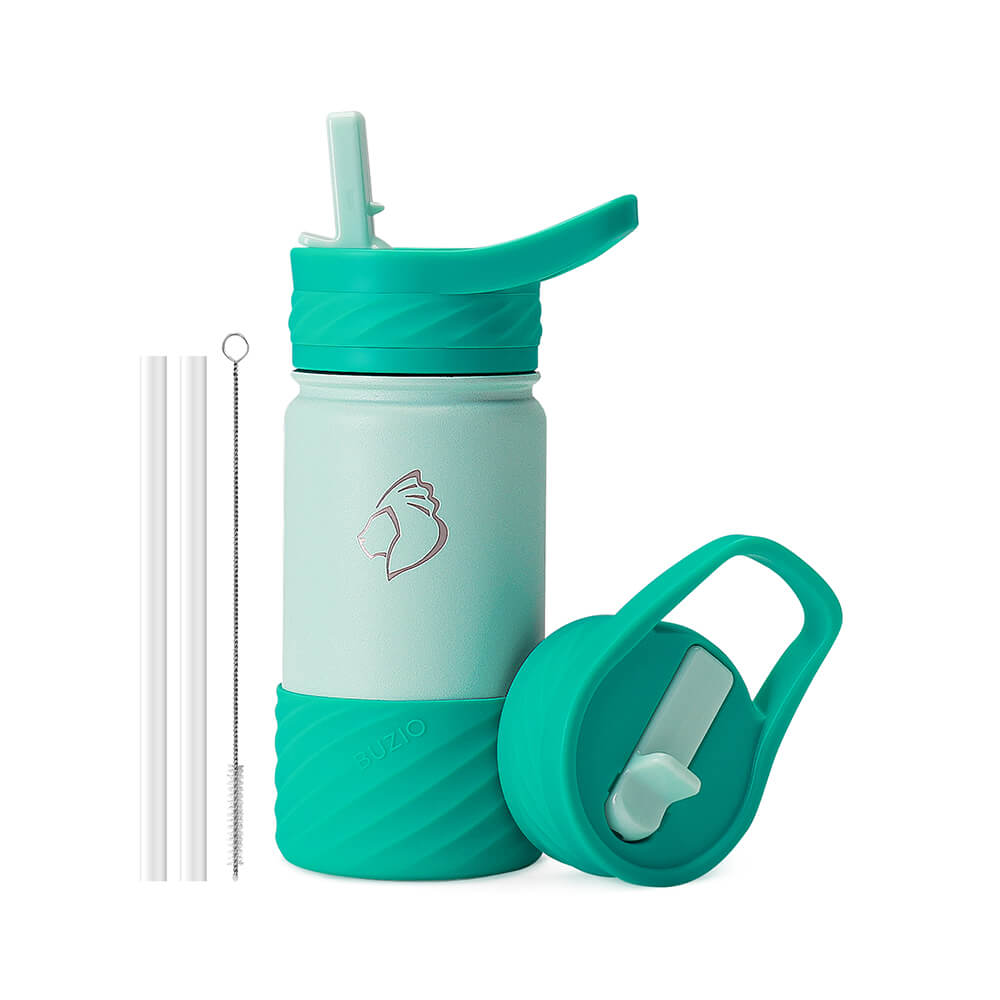 BUZIO Kids Insulated Water Bottle with Boot and Stickers - 14oz