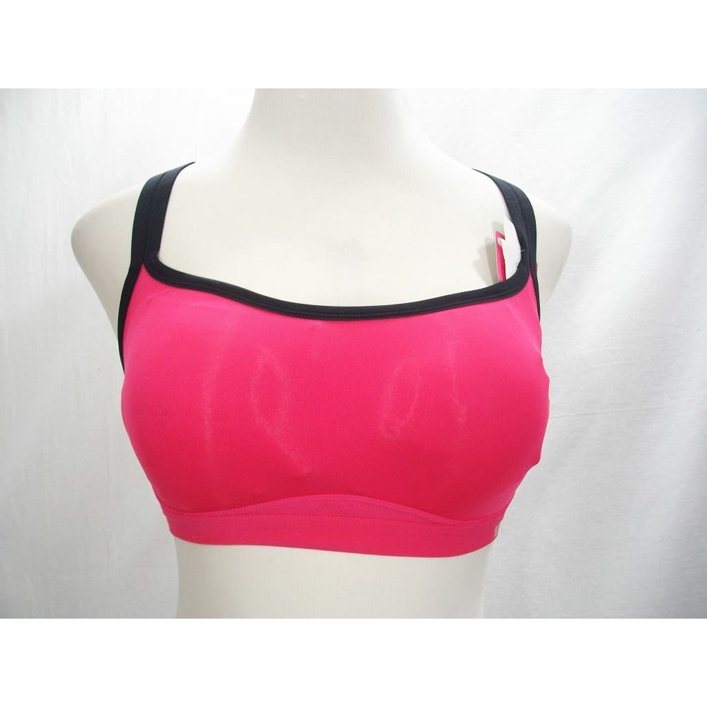 Lily of France 2151901 Cross Back Medium Impact Wire Free Sport Bra - LARGE Pink