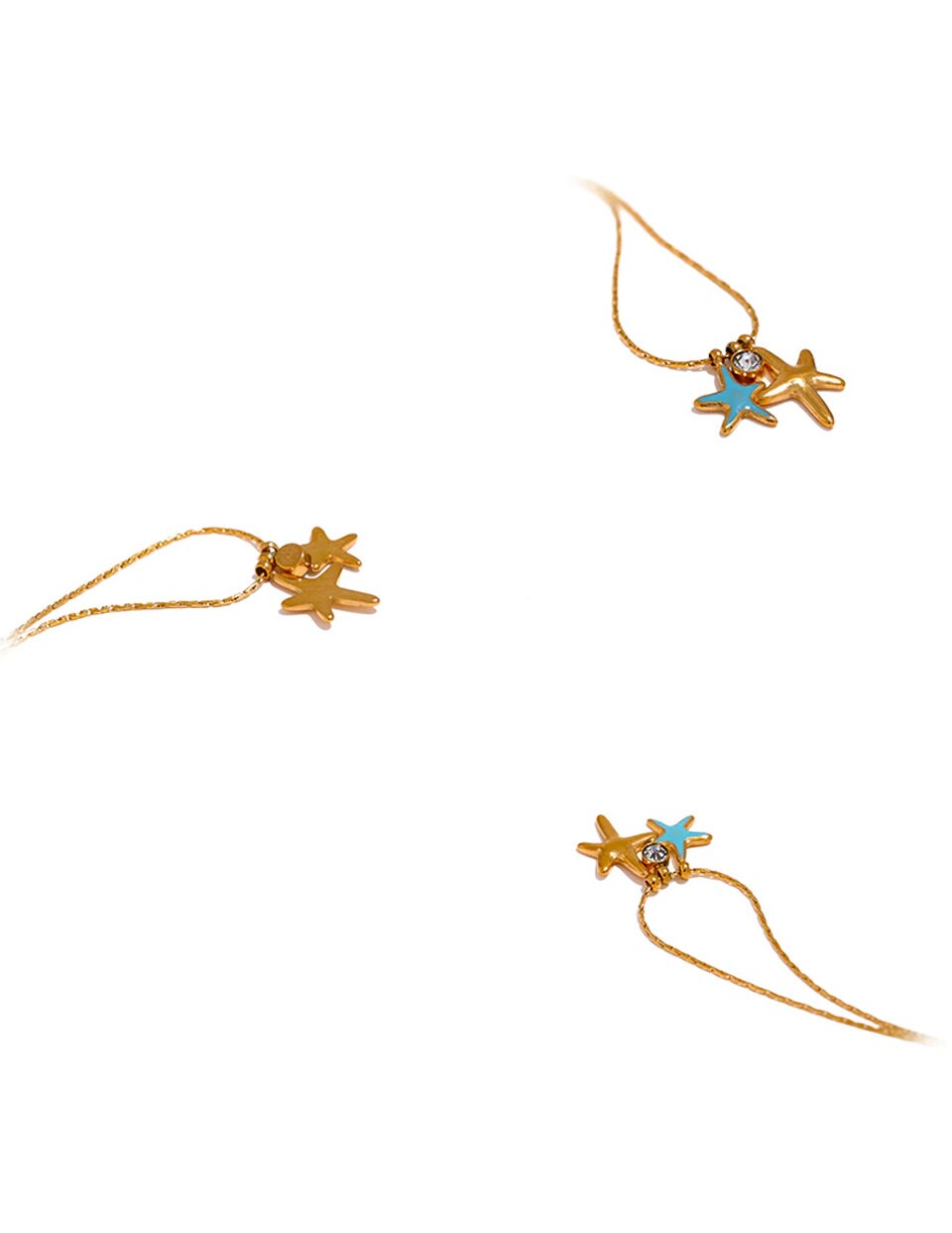 Enchanting Cove Starfish Necklace - Gold & Turquoise with CZ Crystal Drop