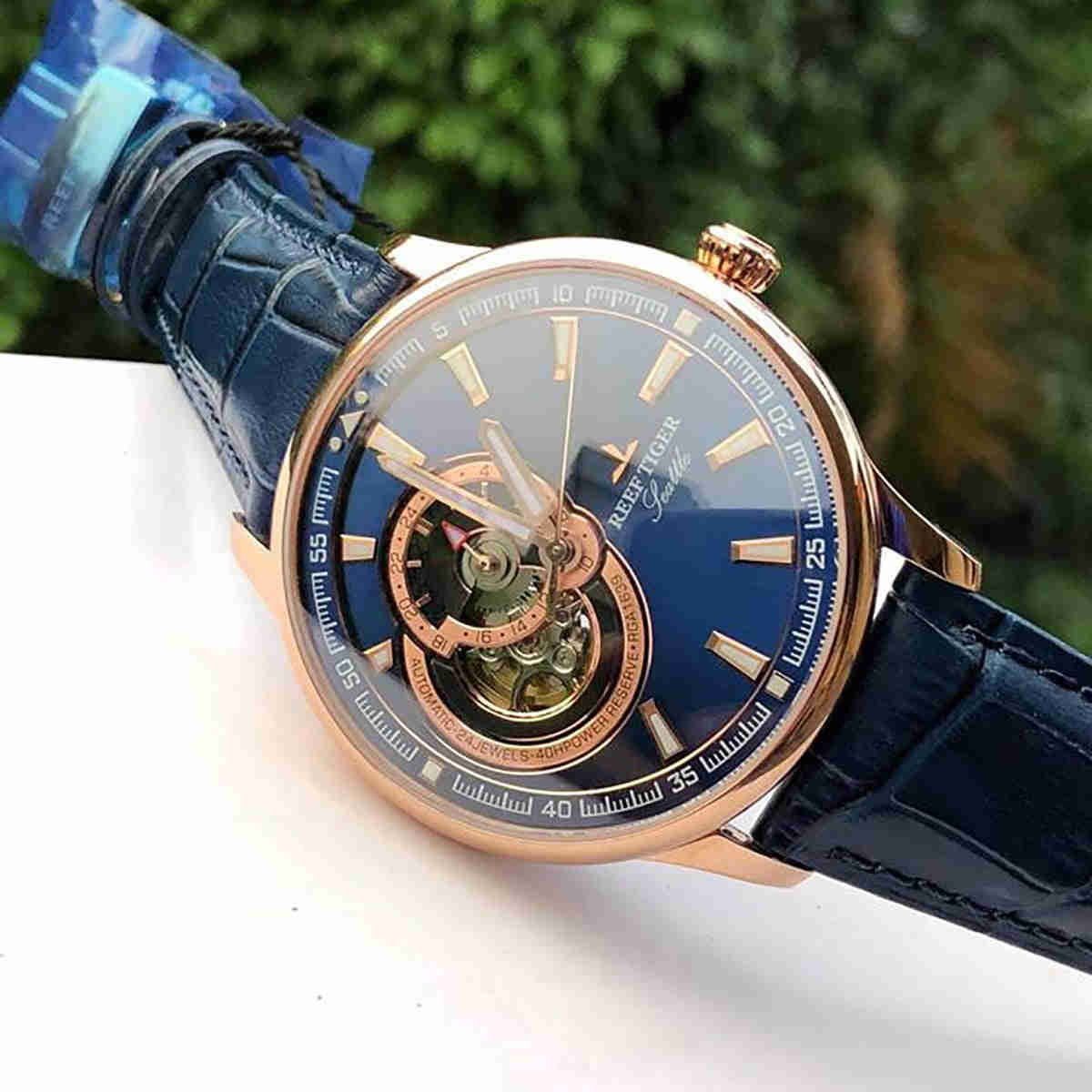 Reef Tiger Automatic Tourbillon Luxury Watch for Men - Stainless Steel Case & Sapphire Crystal