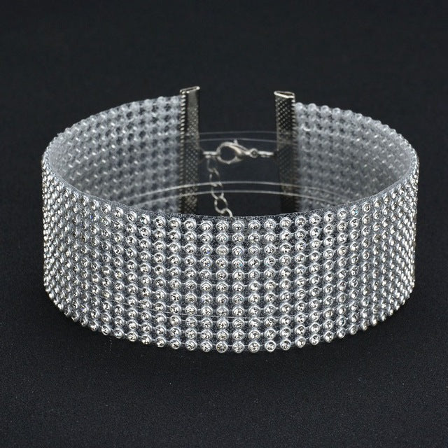 MissCyCy Elegant Wide Crystal Rhinestone Choker Necklace for Women