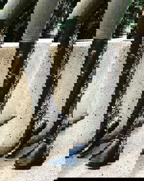 Moengo Black Leather Leopard Knee High Women Boot