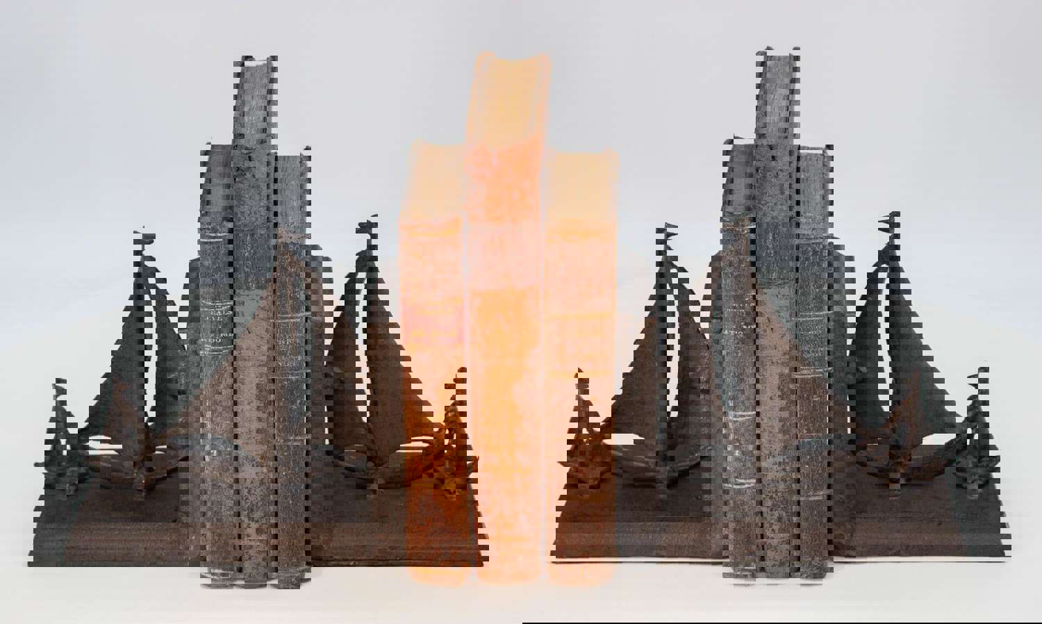 Sailboat Tows Dinghy Nautical Bookends Figurine - Metal Cast Iron Pair