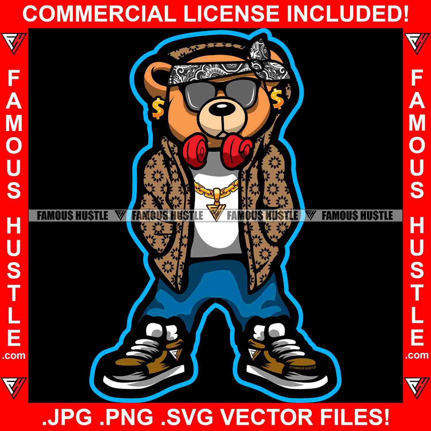 Gangster Teddy Bear Graphic Design T-Shirt Print