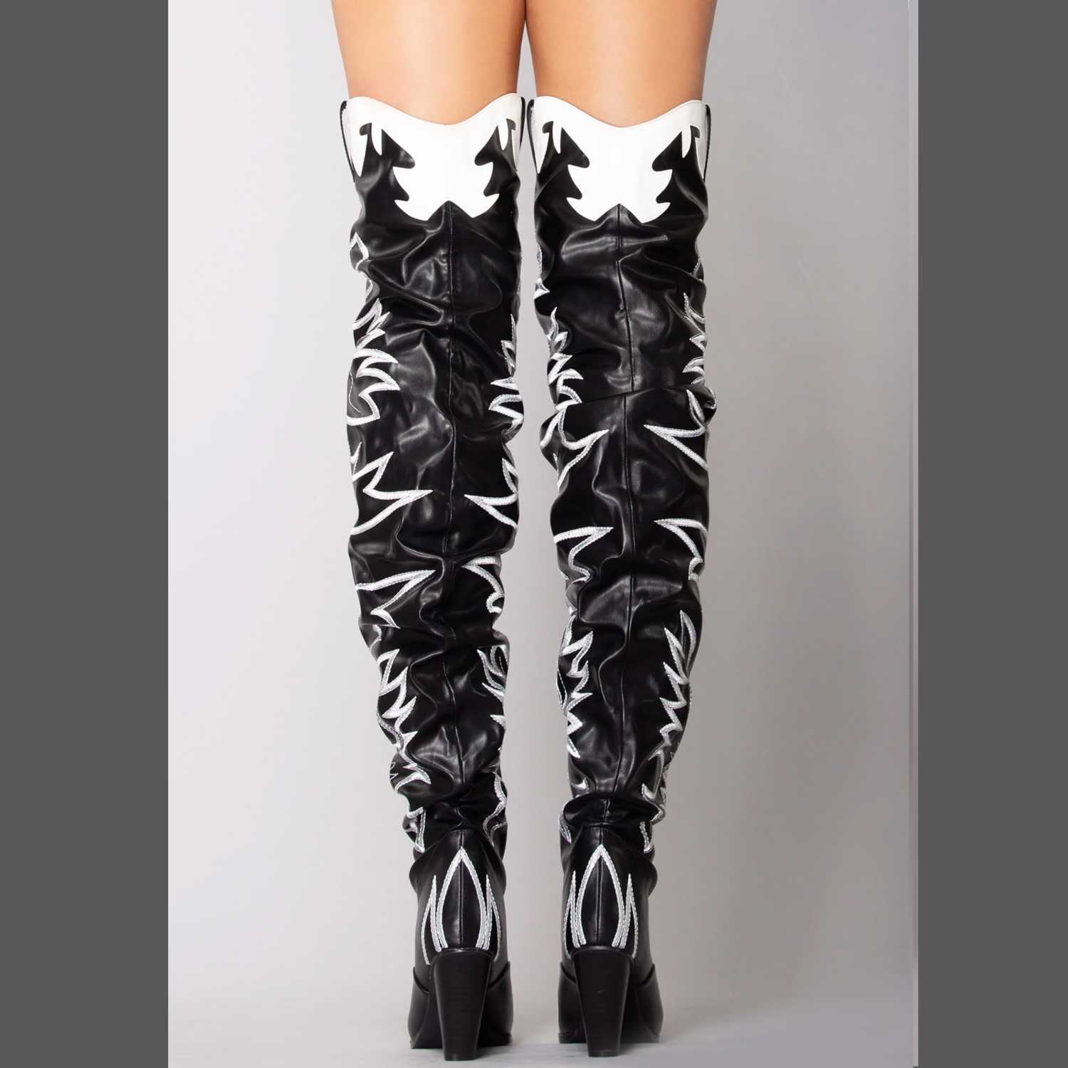 Kelsey 21 Rock Star Black & White Western Slouch OTK Thigh High Cowboy Boots