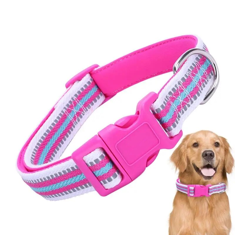 Adjustable Small Dog Collar with Safety Buckle and Reflective Stripes