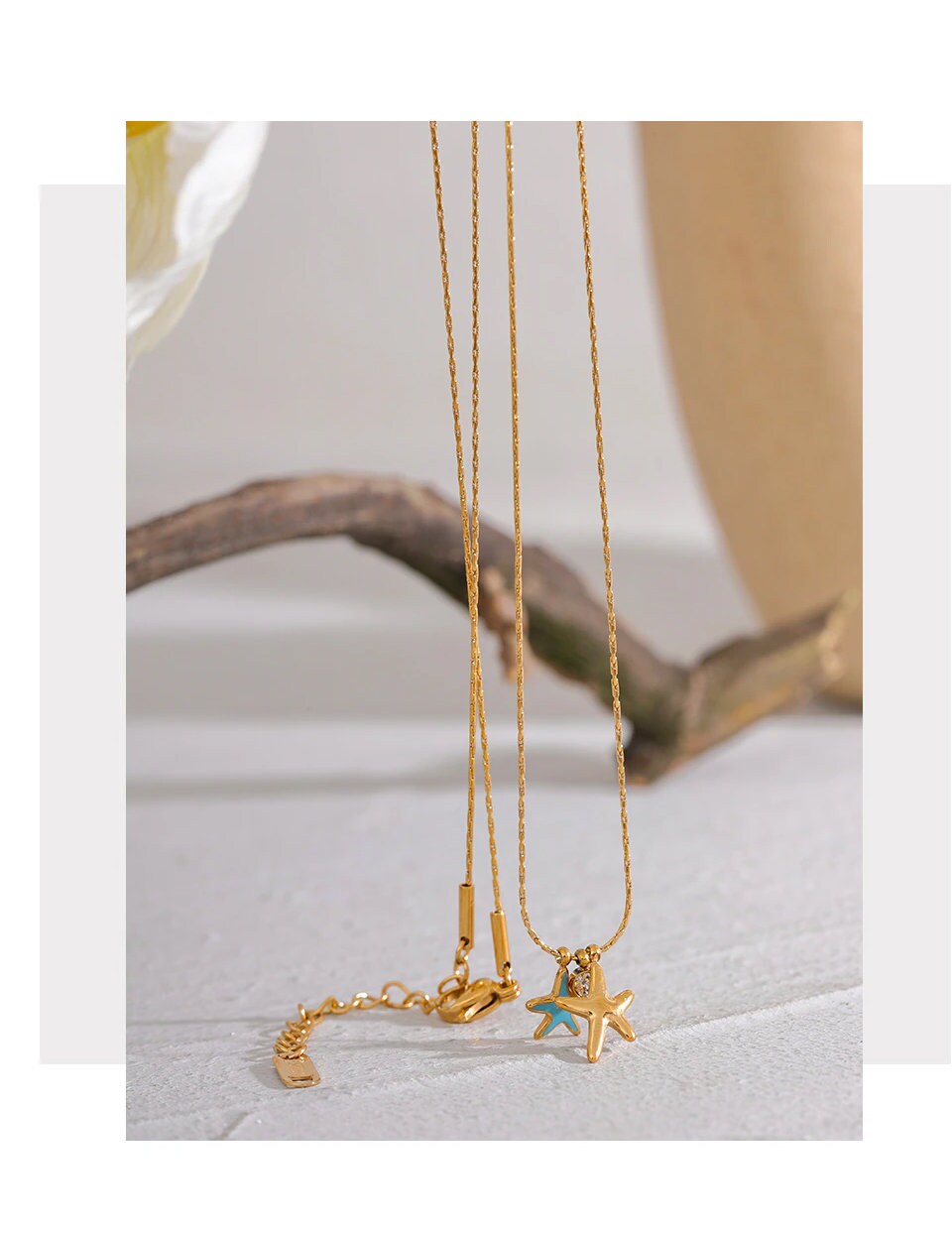 Enchanting Cove Starfish Necklace - Gold & Turquoise with CZ Crystal Drop