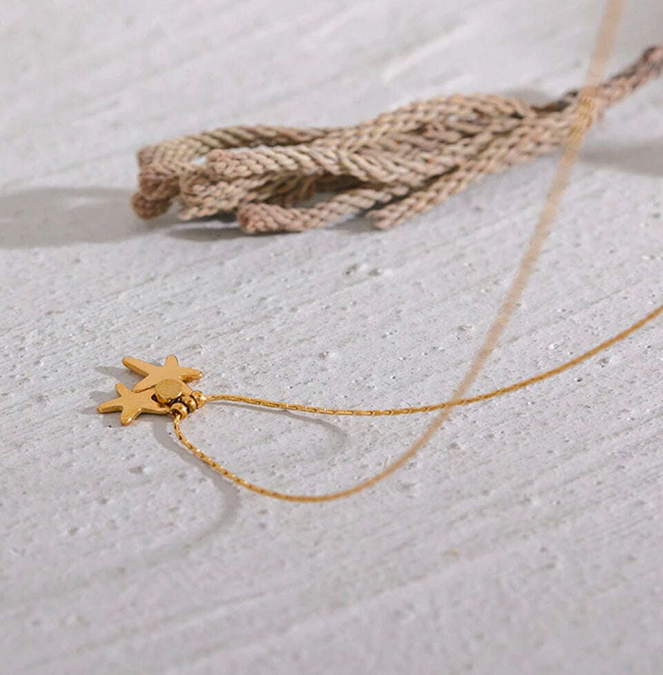Enchanting Cove Starfish Necklace - Gold & Turquoise with CZ Crystal Drop
