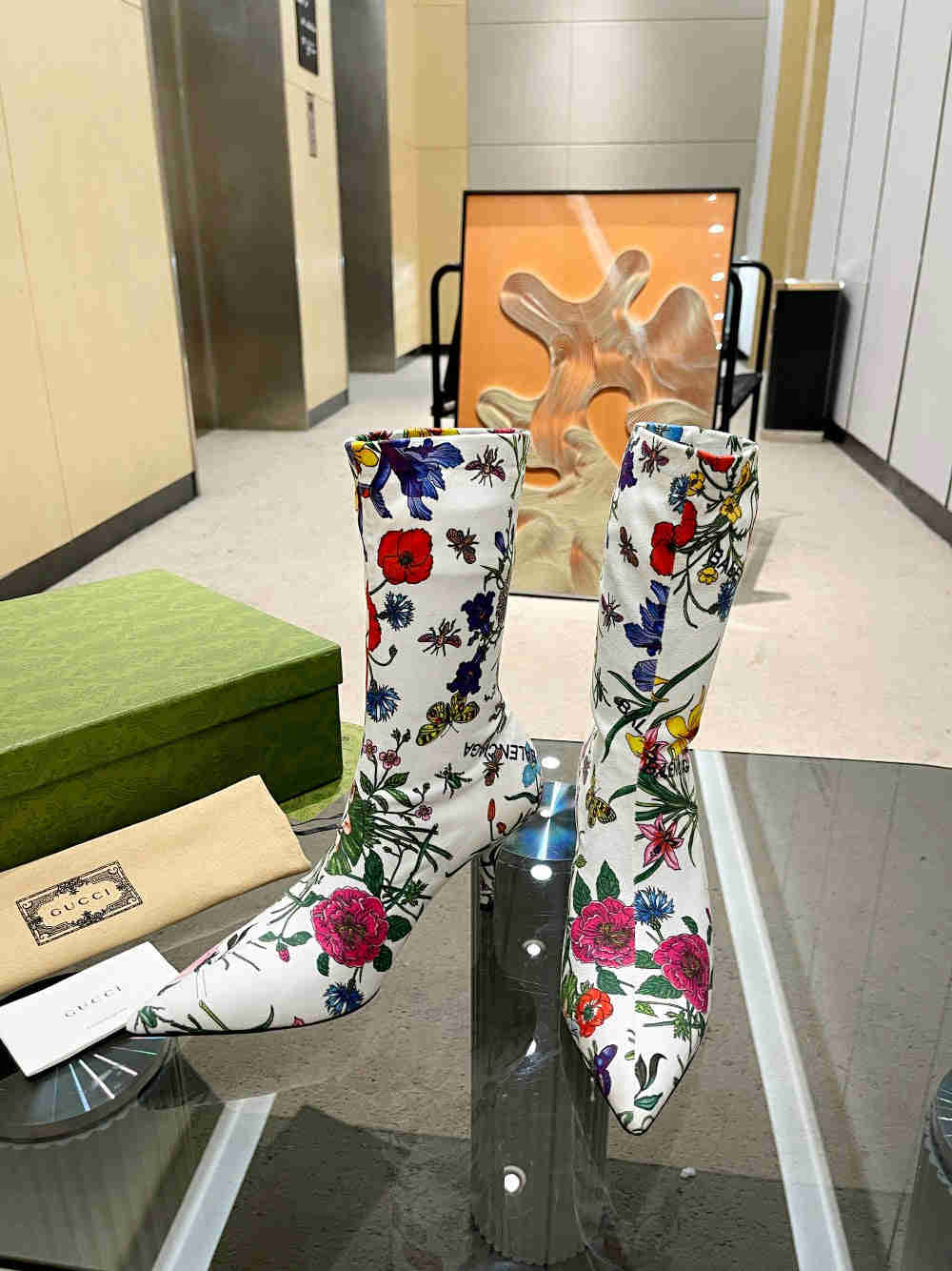 GU vs *BAL Boots High Above Knee with 3 Style Flowers Stretch - 8.5CM Heels