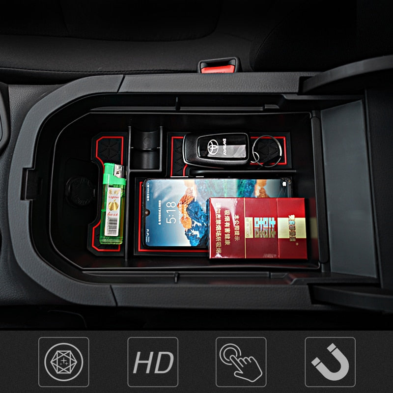 1PCS Car Central Storage Box for Toyota RAV4 2019 2020 - Black Plastic Armrest Organizer