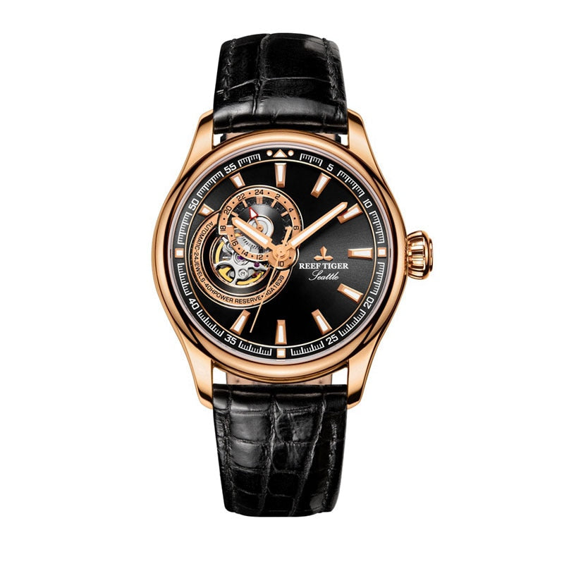 Reef Tiger Automatic Tourbillon Luxury Watch for Men - Stainless Steel Case & Sapphire Crystal
