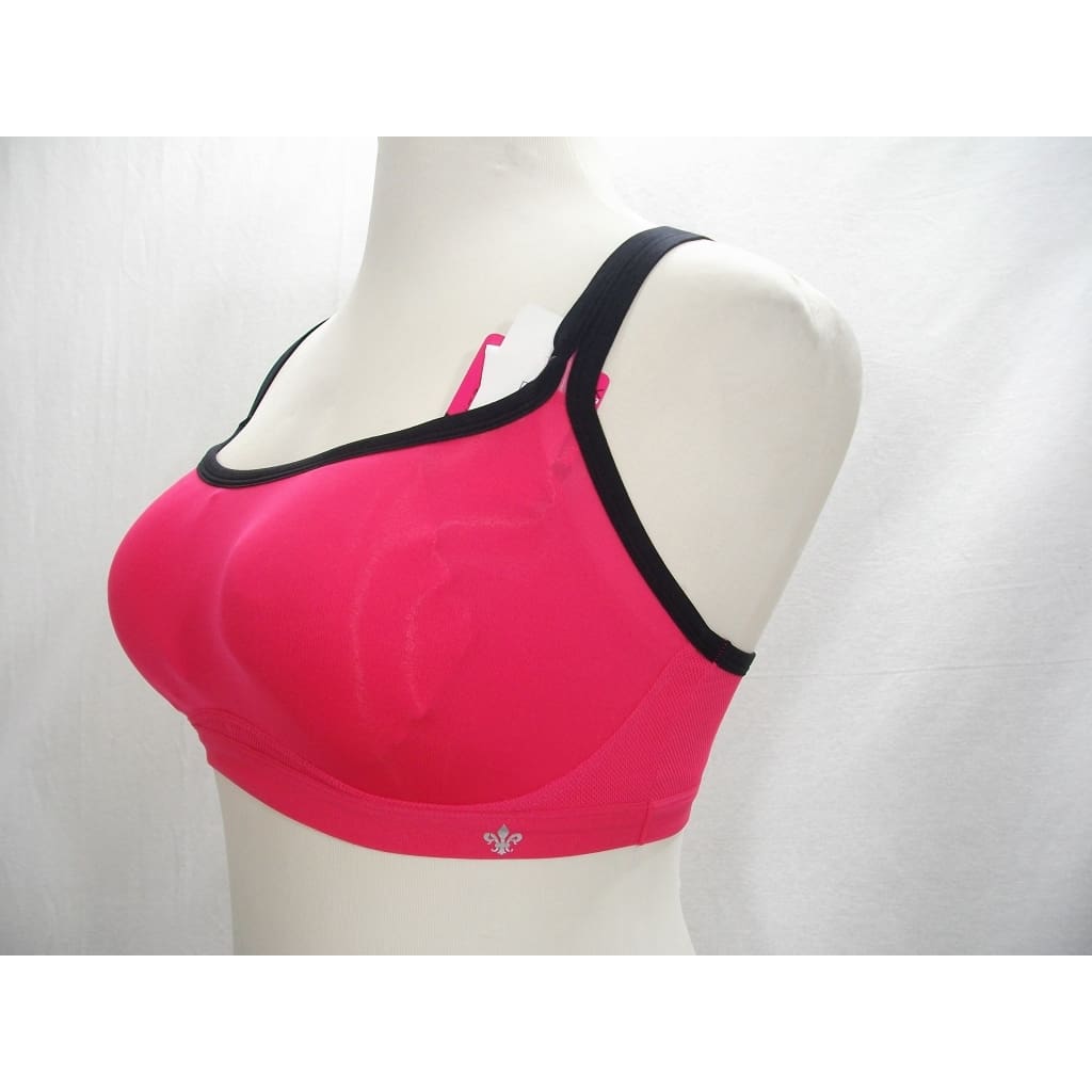 Lily of France 2151901 Cross Back Medium Impact Wire Free Sport Bra - LARGE Pink