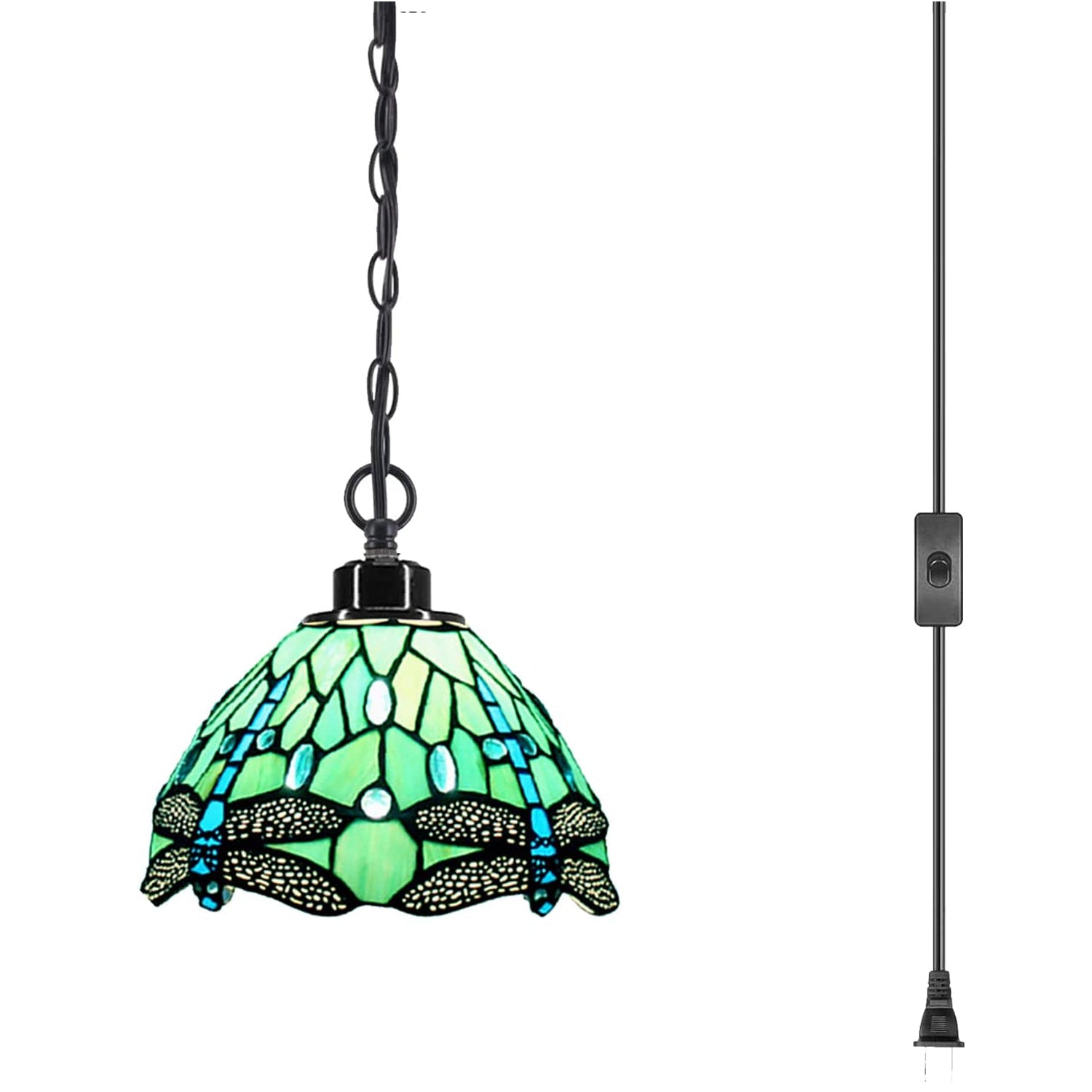 Werfactory® Tiffany Style Plug in Pendant Light Mini Stained Glass Dragonfly Chandelier