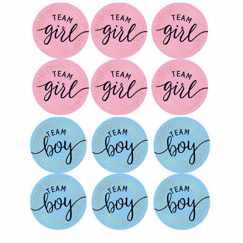 60/120 Pieces Team Boy Team Girl Baby Shower Stickers for Gender Reveal Party Decorations
