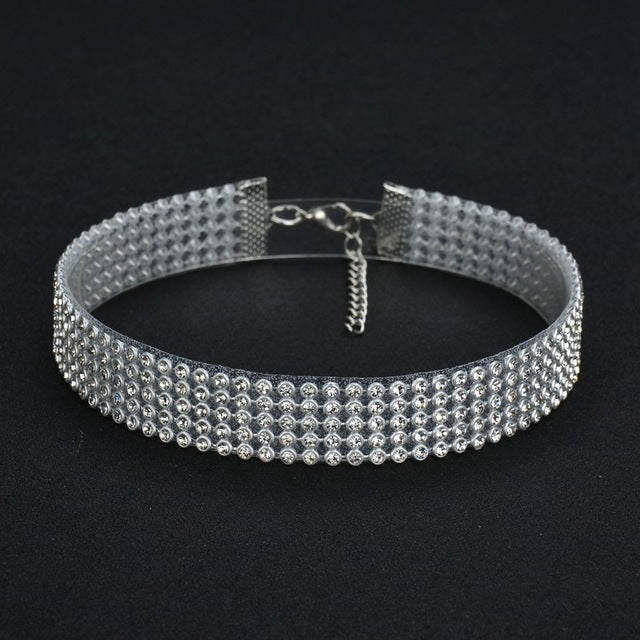 MissCyCy Elegant Wide Crystal Rhinestone Choker Necklace for Women