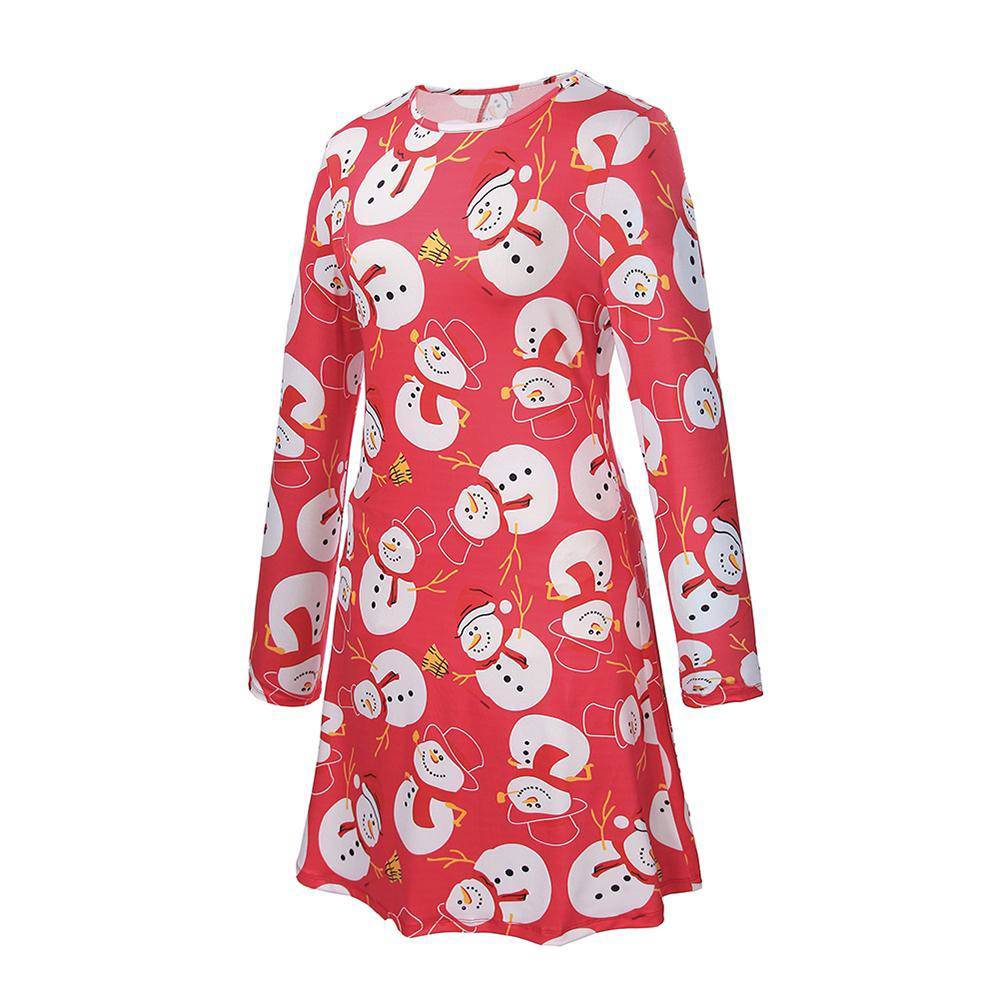 Fashion Christmas Snowman Print Dresses - Long Sleeve Family Outfits