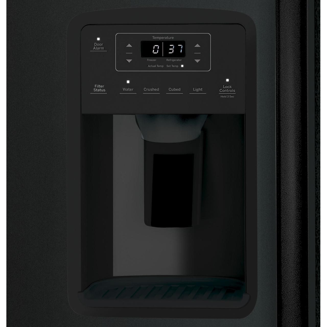 GE 36-inch, 25.3 cu. ft. Side-by-Side Refrigerator with Water and Ice Dispenser GSS25GGPBB