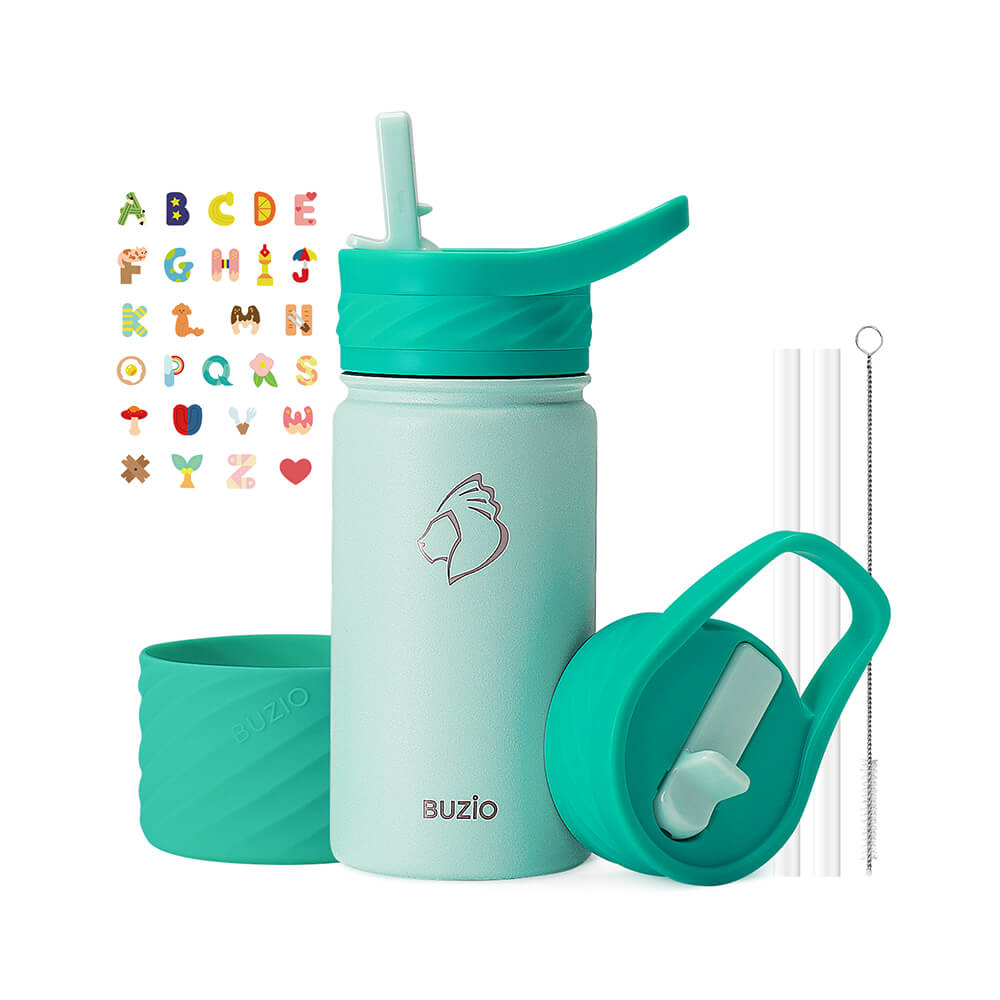 BUZIO Kids Insulated Water Bottle with Boot and Stickers - 14oz