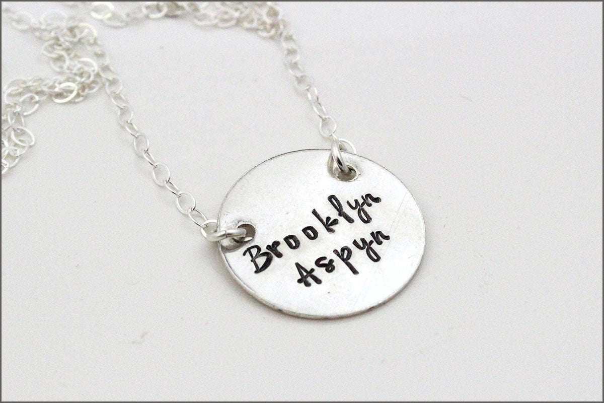 Custom Name Sterling Silver Disc Necklace - Personalized Mom Jewelry Gift