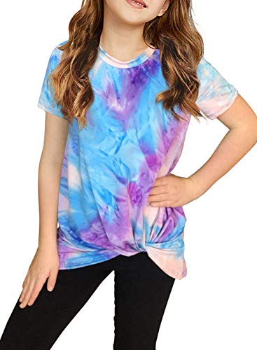 Acelitt Girls Summer Casual Loose Tie Dye Blouse - Sky Blue, Size 10-11 Years