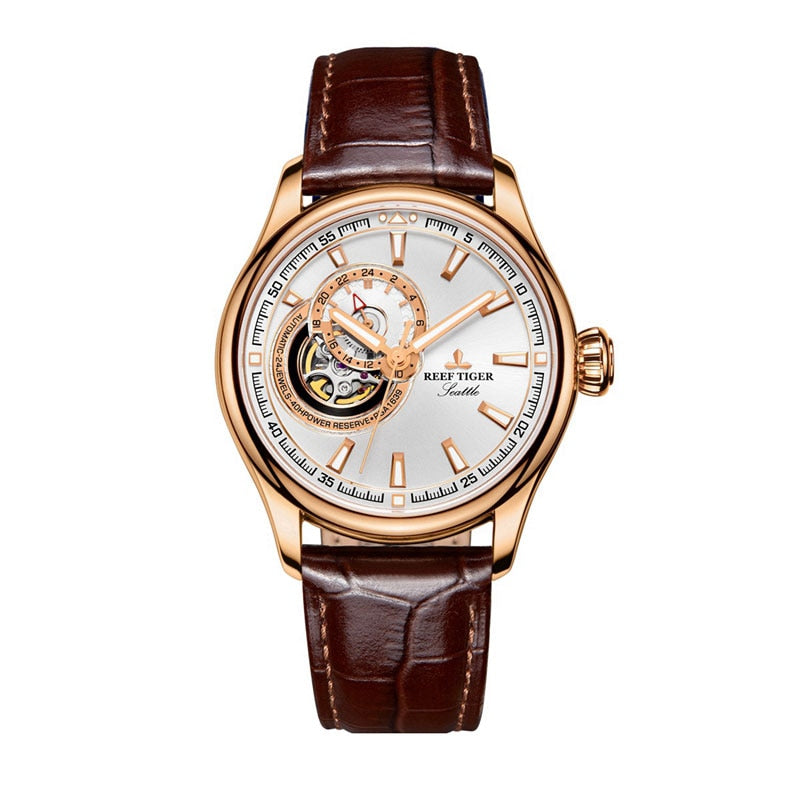Reef Tiger Automatic Tourbillon Luxury Watch for Men - Stainless Steel Case & Sapphire Crystal