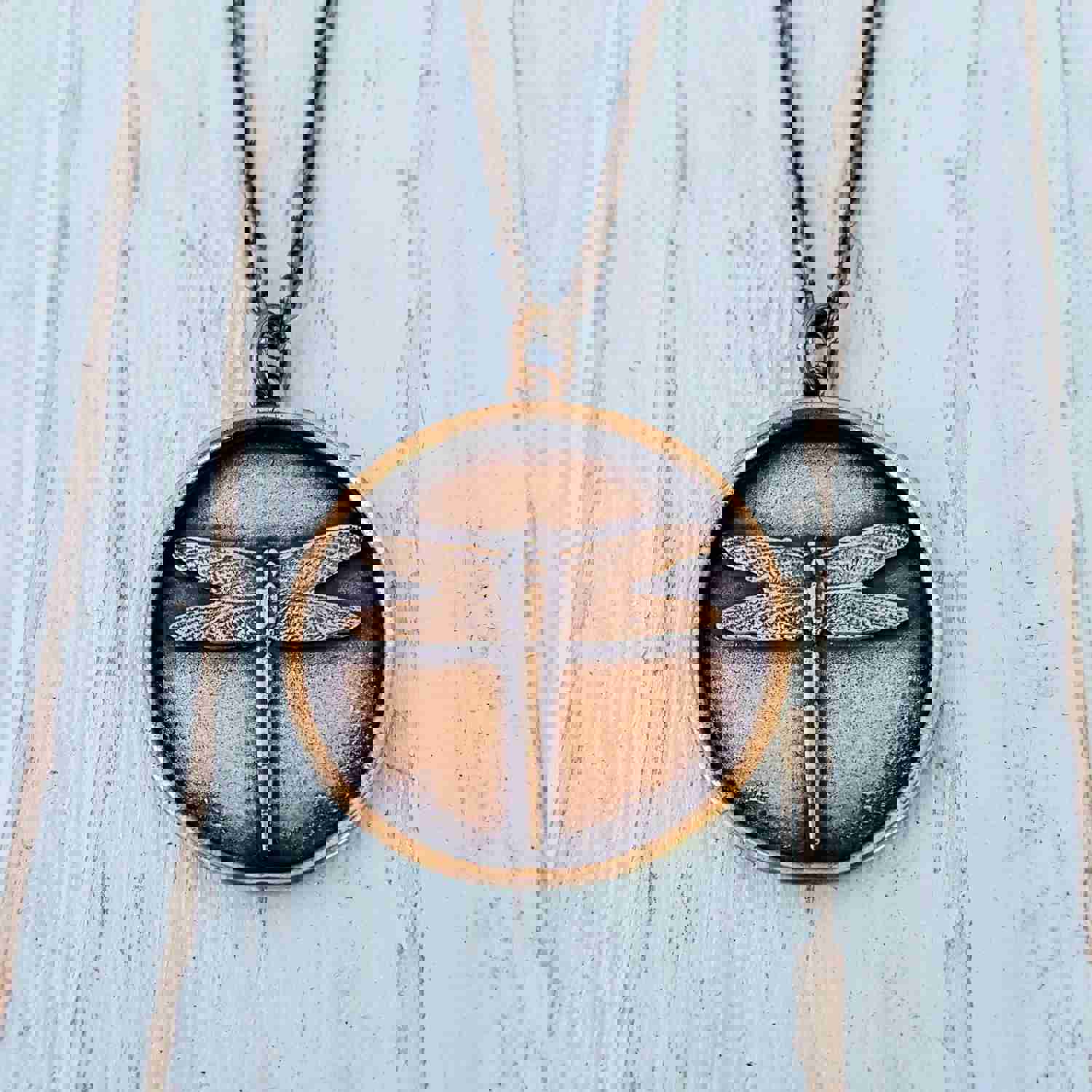 Personalized Gold Dragonfly Necklace with Engraved Disc Pendant