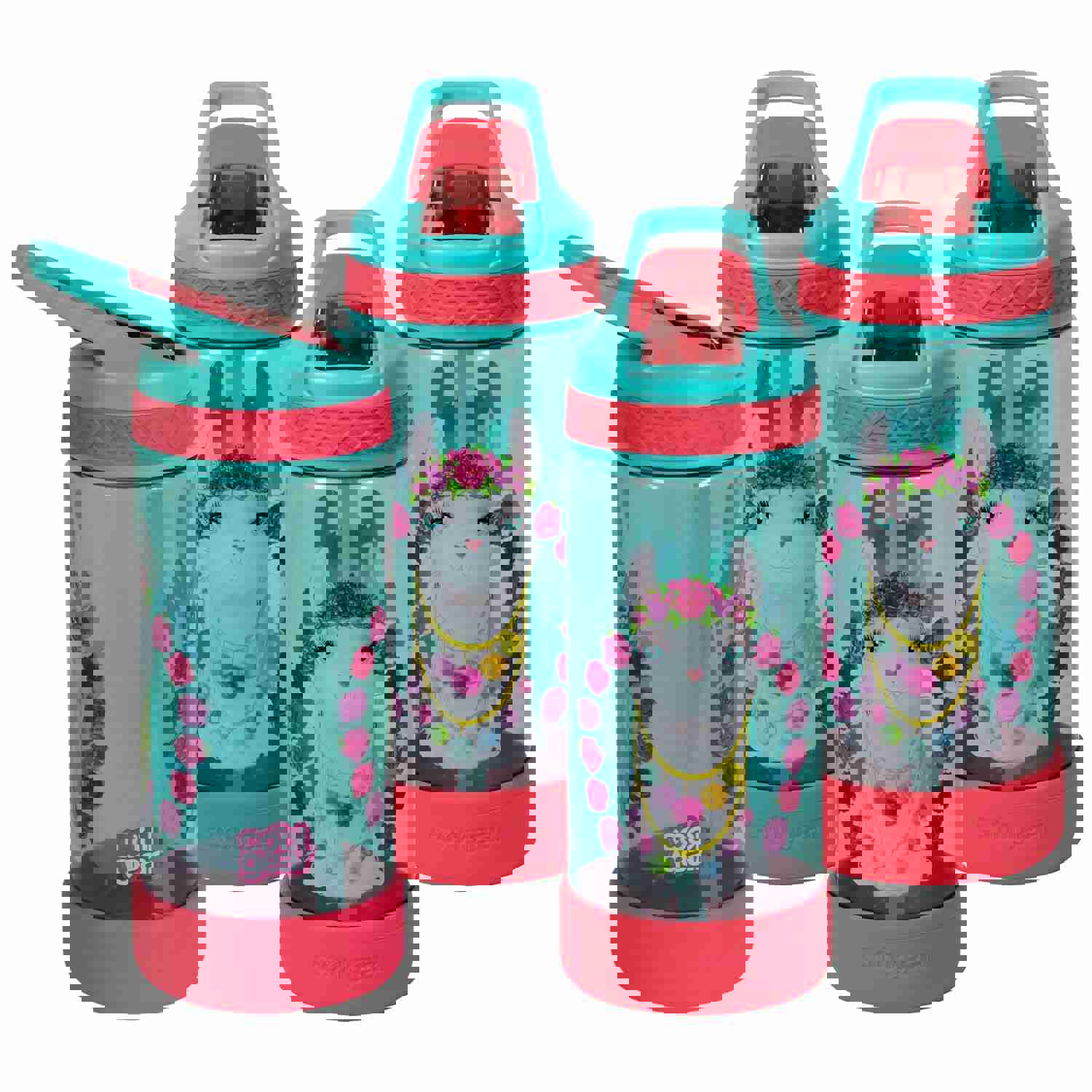 COOL GEAR 4-Pack Kids 16 oz System Sipper Water Bottle with Freezer Gel Stick
