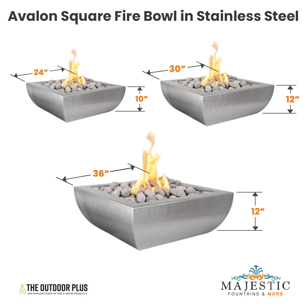 The Outdoor Plus Avalon Square Fire Bowl in Stainless Steel with Free Cover