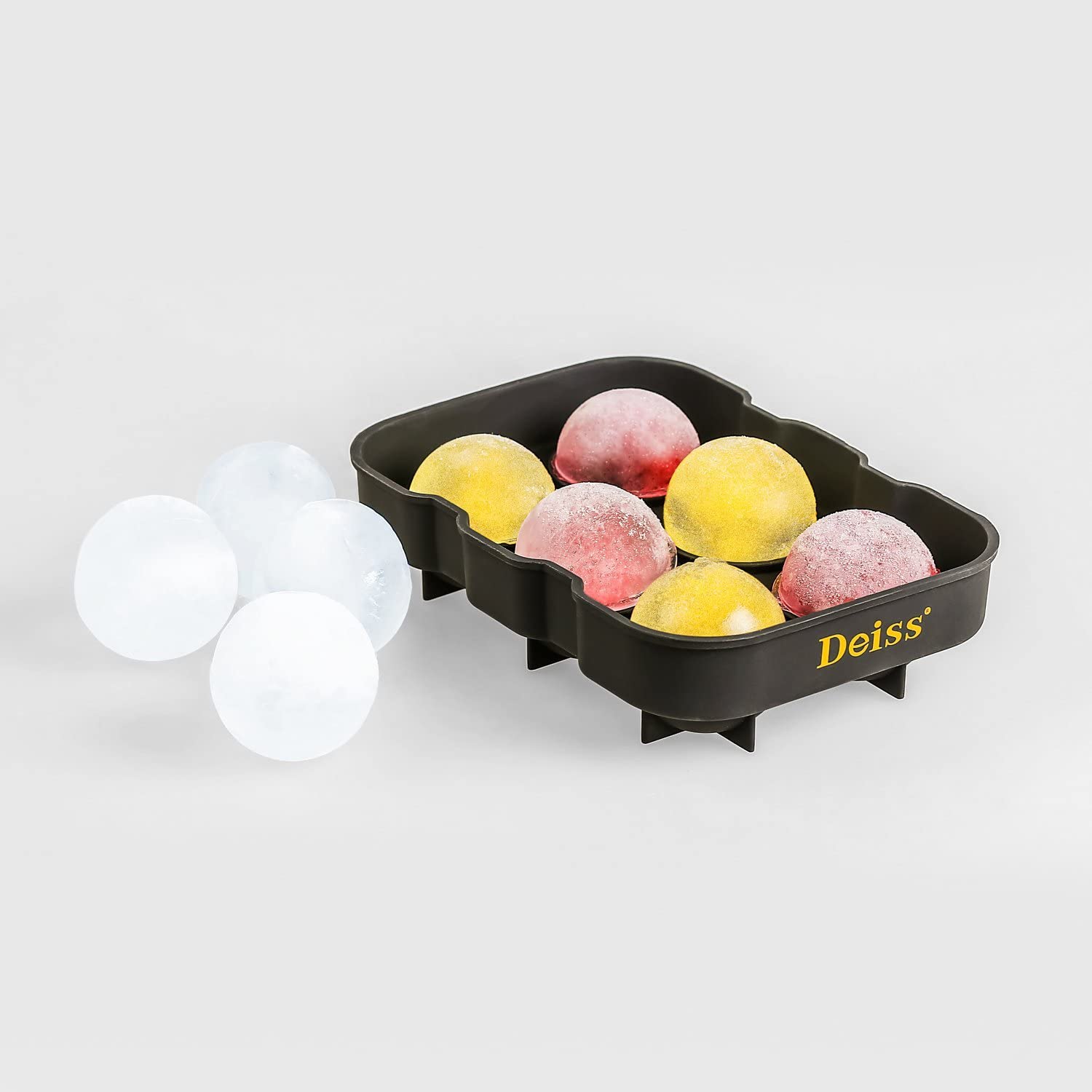 Deiss ART Ice Ball Maker Mold & Collapsible Funnel — 6 Perfect 1.8 Inch Ice Spheres in Flexible Silicone Tray