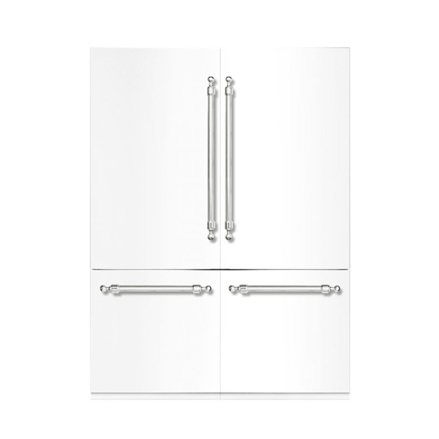 Hallman 60" Built-In Refrigerator with Internal Water and Ice Dispenser, Bottom Mount Freezer, Classico Chrome Trim
