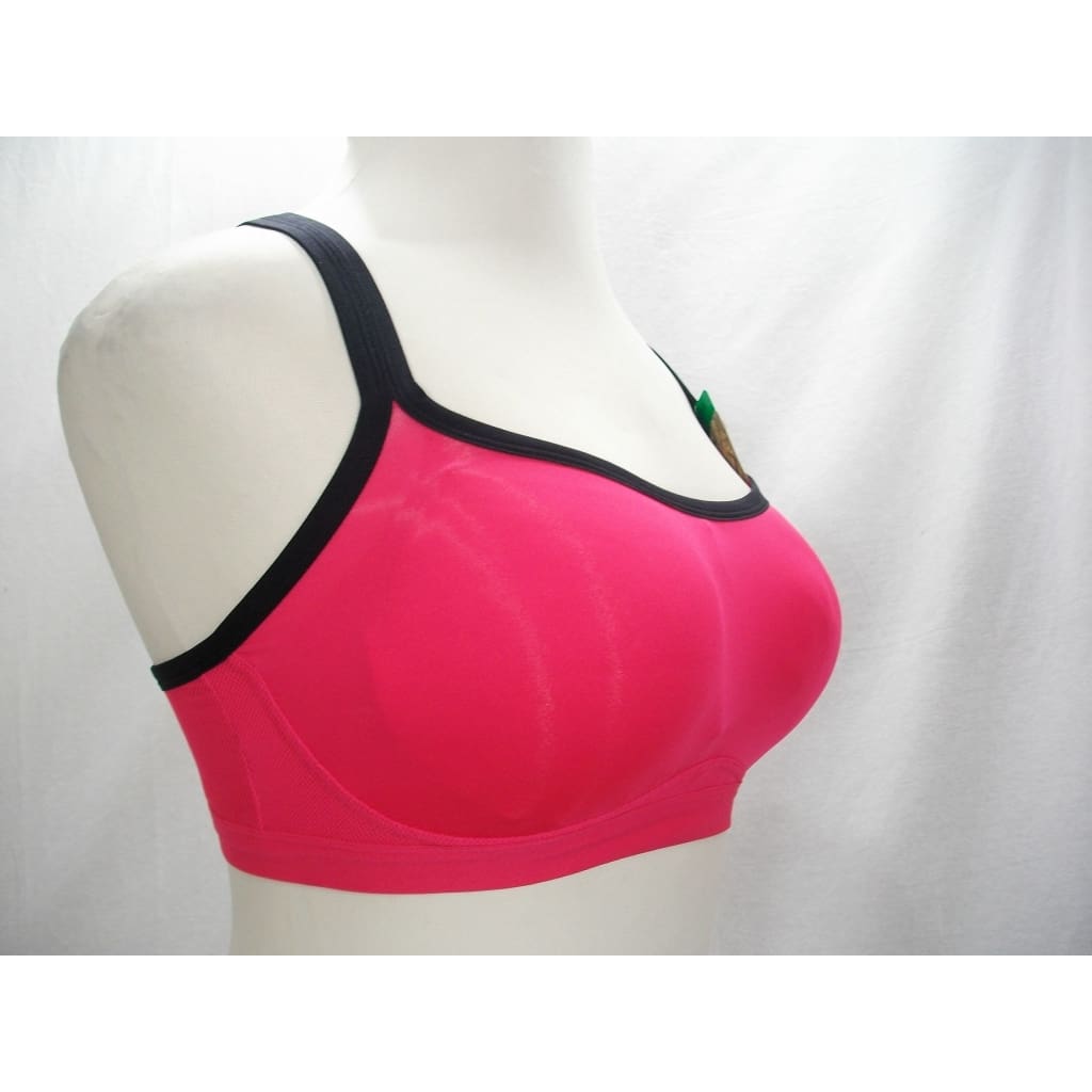 Lily of France 2151901 Cross Back Medium Impact Wire Free Sport Bra - LARGE Pink