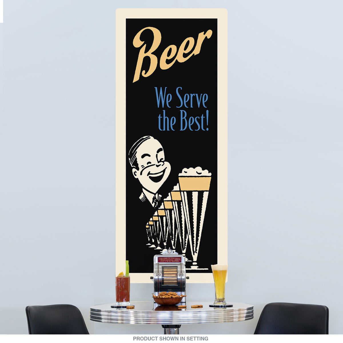 Beer We Serve the Best Tall Bar Wall Decal - Vintage Style Removable Sticker