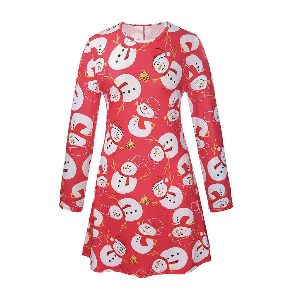 Fashion Christmas Snowman Print Dresses - Long Sleeve Family Outfits