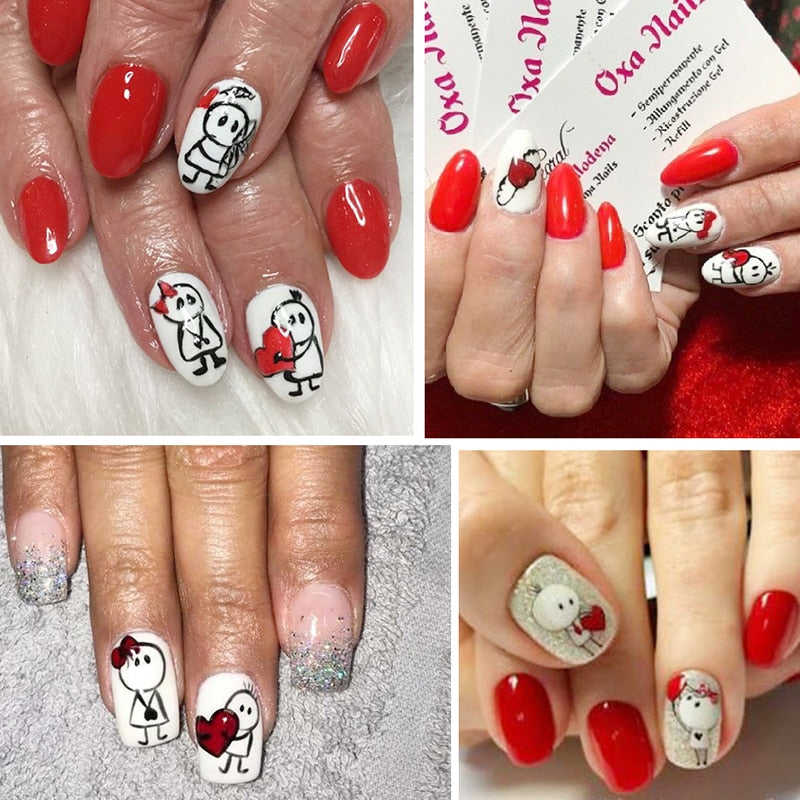 Qfdian Valentines Day 3D Sticker - Adorable Cartoon Lovers Nail Art Decals