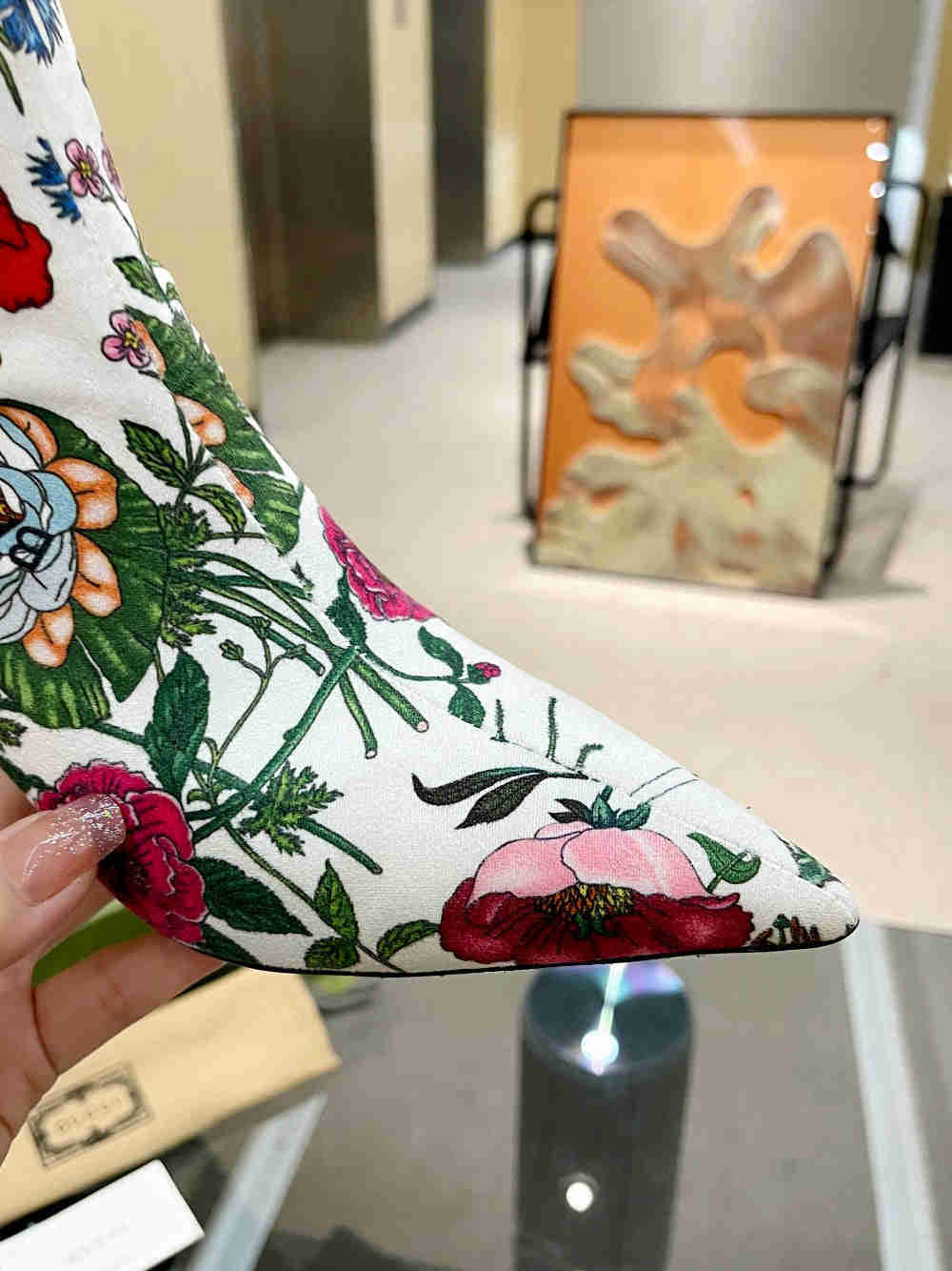 GU vs *BAL Boots High Above Knee with 3 Style Flowers Stretch - 8.5CM Heels